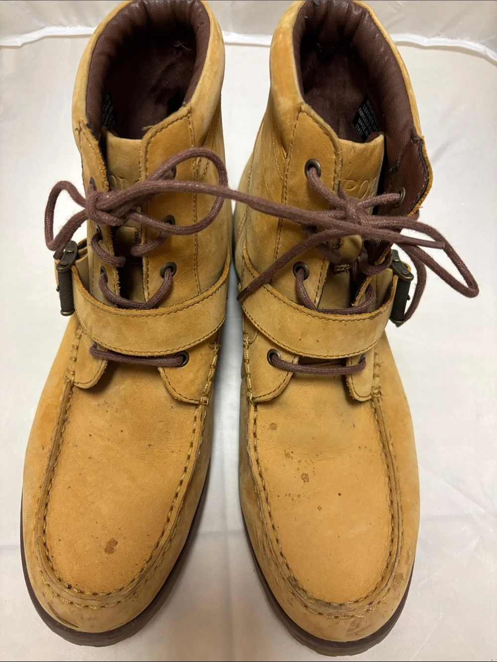 Polo Ralph Lauren Ankle Boots Tan Leather Laceup Buckle Straps Sz 11D Men’s